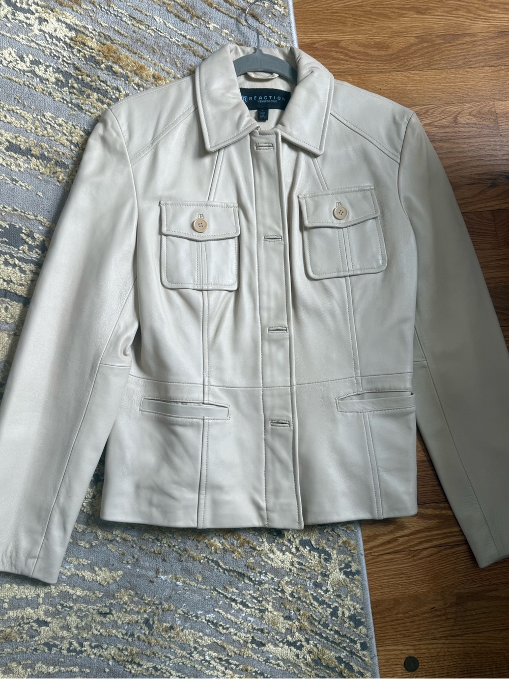 Kenneth Cole Light Cream Leather Button-Front Jacket